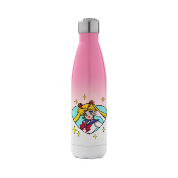 Sailor Moon star, Metal mug thermos Pink/White (Stainless steel), double wall, 500ml