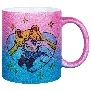 Sailor Moon star, Κούπα Χρυσή/Μπλε Glitter, κεραμική, 330ml