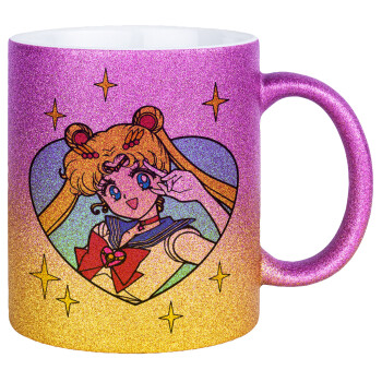 Sailor Moon star, Κούπα Χρυσή/Ροζ Glitter, κεραμική, 330ml