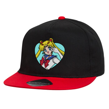 Sailor Moon star, Καπέλο παιδικό Flat Snapback, Μαύρο/Κόκκινο (100% ΒΑΜΒΑΚΕΡΟ, ΠΑΙΔΙΚΟ, UNISEX, ONE SIZE)