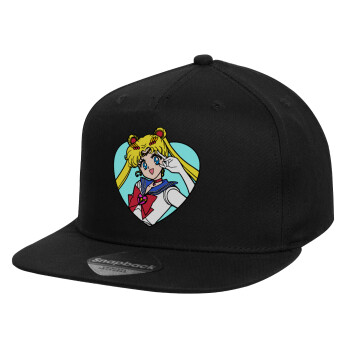Sailor Moon star, Καπέλο παιδικό Flat Snapback, Μαύρο (100% ΒΑΜΒΑΚΕΡΟ, ΠΑΙΔΙΚΟ, UNISEX, ONE SIZE)