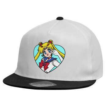 Sailor Moon star, Καπέλο παιδικό Flat Snapback, Λευκό (100% ΒΑΜΒΑΚΕΡΟ, ΠΑΙΔΙΚΟ, UNISEX, ONE SIZE)