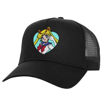 Sailor Moon star, Καπέλο Ενηλίκων Structured Trucker, με Δίχτυ, Μαύρο (100% ΒΑΜΒΑΚΕΡΟ, ΕΝΗΛΙΚΩΝ, UNISEX, ONE SIZE)