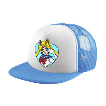 Sailor Moon star, Καπέλο παιδικό Soft Trucker με Δίχτυ ΓΑΛΑΖΙΟ/ΛΕΥΚΟ (POLYESTER, ΠΑΙΔΙΚΟ, ONE SIZE)
