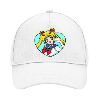 Sailor Moon star, Adult Baseball Cap, Drill, White (100% COTTON, ADULT, UNISEX, ONE SIZE)