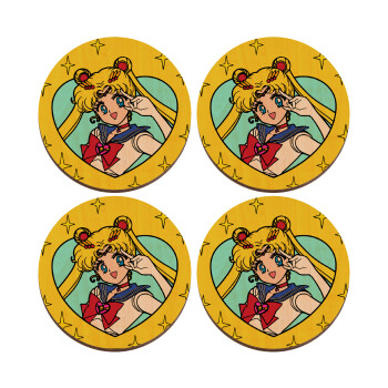 Sailor Moon star, ΣΕΤ x4 Σουβέρ ξύλινα στρογγυλά plywood (9cm)