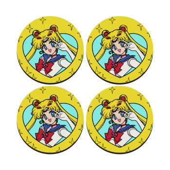 Sailor Moon star, SET of 4 round wooden coasters (9cm)