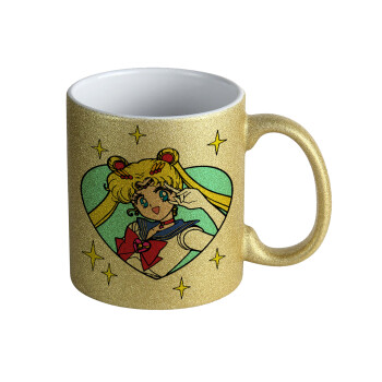 Sailor Moon star, Κούπα Χρυσή Glitter που γυαλίζει, κεραμική, 330ml