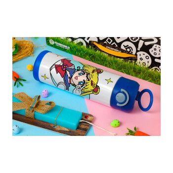 Sailor Moon star, Πασχαλινή Λαμπάδα με Παιδικό παγούρι θερμό, ανοξείδωτο, με καλαμάκι ασφαλείας, ΜΠΛΕ (500ml)