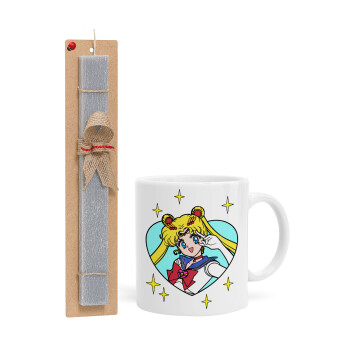 Sailor Moon star, Πασχαλινό Σετ, Κούπα κεραμική (330ml) & πασχαλινή λαμπάδα αρωματική πλακέ (30cm) (ΓΚΡΙ)