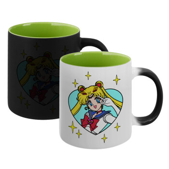Sailor Moon star, Κούπα Μαγική εσωτερικό πράσινο, κεραμική 330ml που αλλάζει χρώμα με το ζεστό ρόφημα