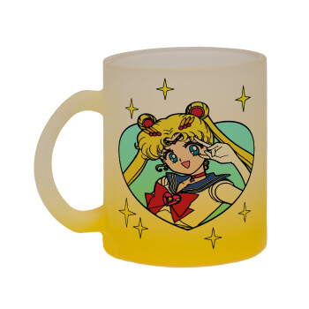 Sailor Moon star, Κούπα γυάλινη δίχρωμη με βάση το κίτρινο ματ, 330ml