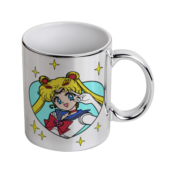 Sailor Moon star, Mug ceramic, silver mirror, 330ml