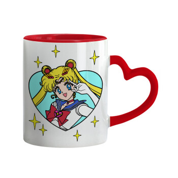 Sailor Moon star, Κούπα καρδιά χερούλι κόκκινη, κεραμική, 330ml
