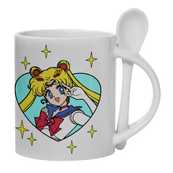 Sailor Moon star, Ceramic coffee mug with Spoon, 330ml (1pcs)