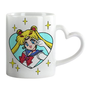 Sailor Moon star, Κούπα καρδιά χερούλι λευκή, κεραμική, 330ml