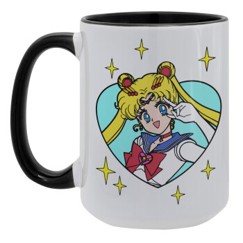 Sailor Moon star, Κούπα Mega 15oz, κεραμική Μαύρη, 450ml