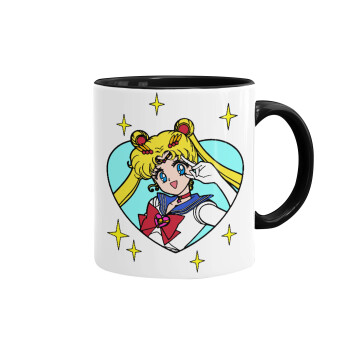 Sailor Moon star, Κούπα χρωματιστή μαύρη, κεραμική, 330ml