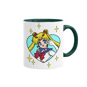 Sailor Moon star, Κούπα χρωματιστή πράσινη, κεραμική, 330ml