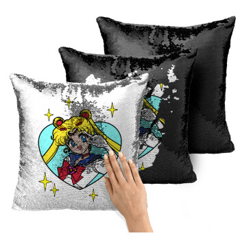 Sailor Moon star, Μαξιλάρι καναπέ Μαγικό Μαύρο με πούλιες 40x40cm περιέχεται το γέμισμα