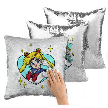 Sailor Moon star, Μαξιλάρι καναπέ Μαγικό Ασημένιο με πούλιες 40x40cm περιέχεται το γέμισμα