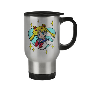 Sailor Moon star, Κούπα ταξιδιού ανοξείδωτη με καπάκι, διπλού τοιχώματος (θερμό) 450ml
