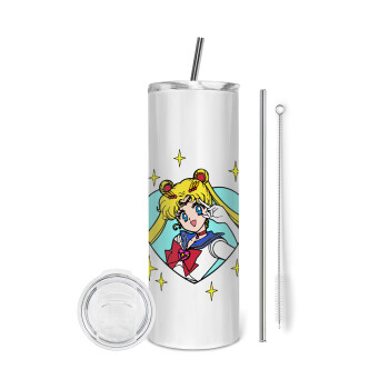 Sailor Moon star, Eco friendly ποτήρι θερμό (tumbler) από ανοξείδωτο ατσάλι 600ml, με μεταλλικό καλαμάκι & βούρτσα καθαρισμού