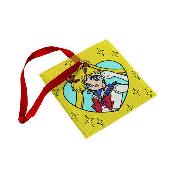 Sailor Moon star, Χριστουγεννιάτικο στολίδι γυάλινο τετράγωνο 9x9cm