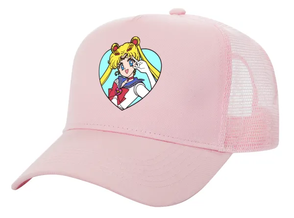 Sailor Moon star — Καπέλο Παιδικό Structured Trucker, με Δίχτυ, ΡΟΖ (100% ΒΑΜΒΑΚΕΡΟ, ΠΑΙΔΙΚΟ, UNISEX, ONE SIZE)