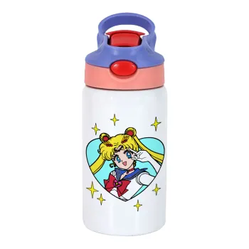 Sailor Moon star, Children's hot water bottle, stainless steel, with safety straw, pink/purple (350ml)
