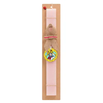 Sailor Moon star, Easter Set, wooden keychain & scented flat Easter candle (30cm) (PINK)
