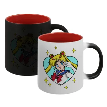Sailor Moon star, Κούπα Μαγική εσωτερικό κόκκινο, κεραμική, 330ml που αλλάζει χρώμα με το ζεστό ρόφημα
