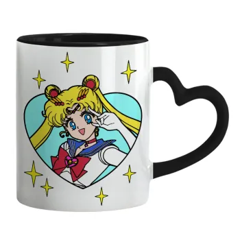 Sailor Moon star, Κούπα καρδιά χερούλι μαύρη, κεραμική, 330ml