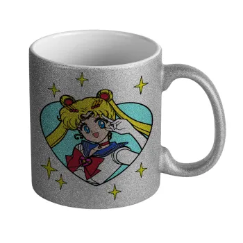 Sailor Moon star, Κούπα Ασημένια Glitter που γυαλίζει, κεραμική, 330ml