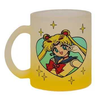 Sailor Moon star, Κούπα γυάλινη δίχρωμη με βάση το κίτρινο ματ, 330ml
