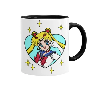 Sailor Moon star, Κούπα χρωματιστή μαύρη, κεραμική, 330ml