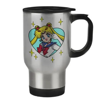 Sailor Moon star, Stainless steel travel mug with lid, double wall 450ml