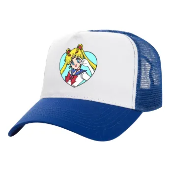Sailor Moon star, Καπέλο Ενηλίκων Structured Trucker, με Δίχτυ, ΛΕΥΚΟ/ΜΠΛΕ (100% ΒΑΜΒΑΚΕΡΟ, ΕΝΗΛΙΚΩΝ, UNISEX, ONE SIZE)