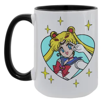 Sailor Moon star, Κούπα Mega 15oz, κεραμική Μαύρη, 450ml