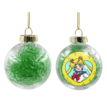 Sailor Moon star, Transparent Christmas tree ball ornament with green filling 8cm