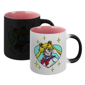 Sailor Moon star, Κούπα Μαγική εσωτερικό ΡΟΖ, κεραμική 330ml που αλλάζει χρώμα με το ζεστό ρόφημα