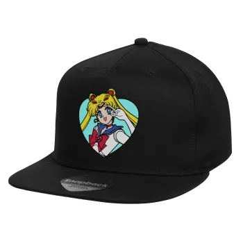 Sailor Moon star, Καπέλο παιδικό Flat Snapback, Μαύρο (100% ΒΑΜΒΑΚΕΡΟ, ΠΑΙΔΙΚΟ, UNISEX, ONE SIZE)