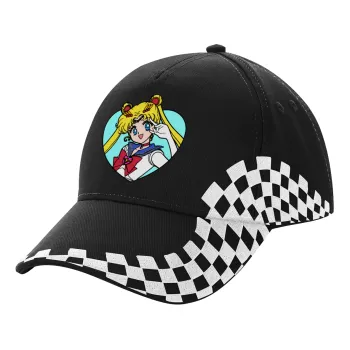 Sailor Moon star, Adult Ultimate BLACK RACING Cap, (100% COTTON DRILL, ADULT, UNISEX, ONE SIZE)