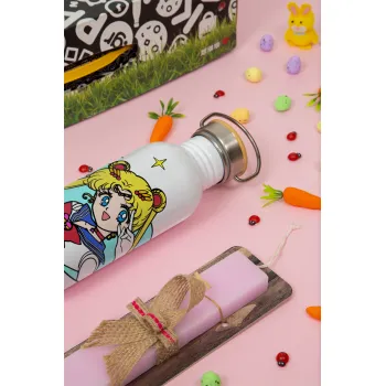 Sailor Moon star, Πασχαλινή Λαμπάδα με παγούρι μεταλλικό (620ml, stainless steel) & κερί αρωματικό πλακέ (30cm) (ΡΟΖ)