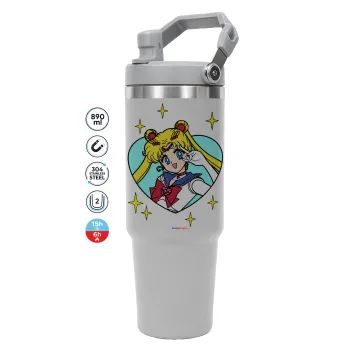 Sailor Moon star, GREY color, 890ml (30oz) stainless Steel Tumbler with Handle