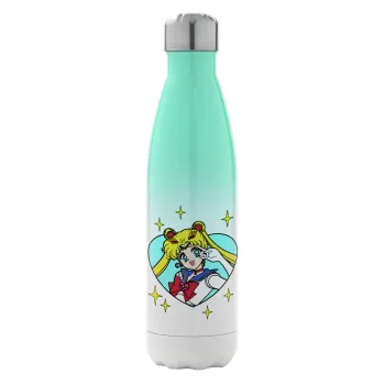 Sailor Moon star, Metal mug thermos Green/White (Stainless steel), double wall, 500ml