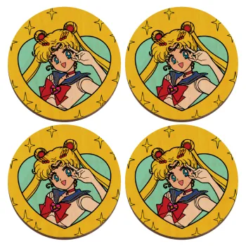 Sailor Moon star, ΣΕΤ x4 Σουβέρ ξύλινα στρογγυλά plywood (9cm)