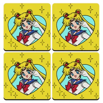 Sailor Moon star, ΣΕΤ 4 Σουβέρ ξύλινα τετράγωνα (9cm)