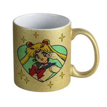 Sailor Moon star, Κούπα Χρυσή Glitter που γυαλίζει, κεραμική, 330ml