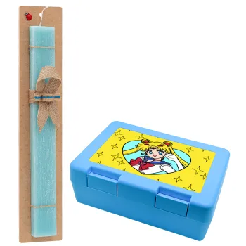 Sailor Moon star, Easter Set, children's snack container BLUE & Easter aromatic flat candle (30cm) (TURQUOISE)